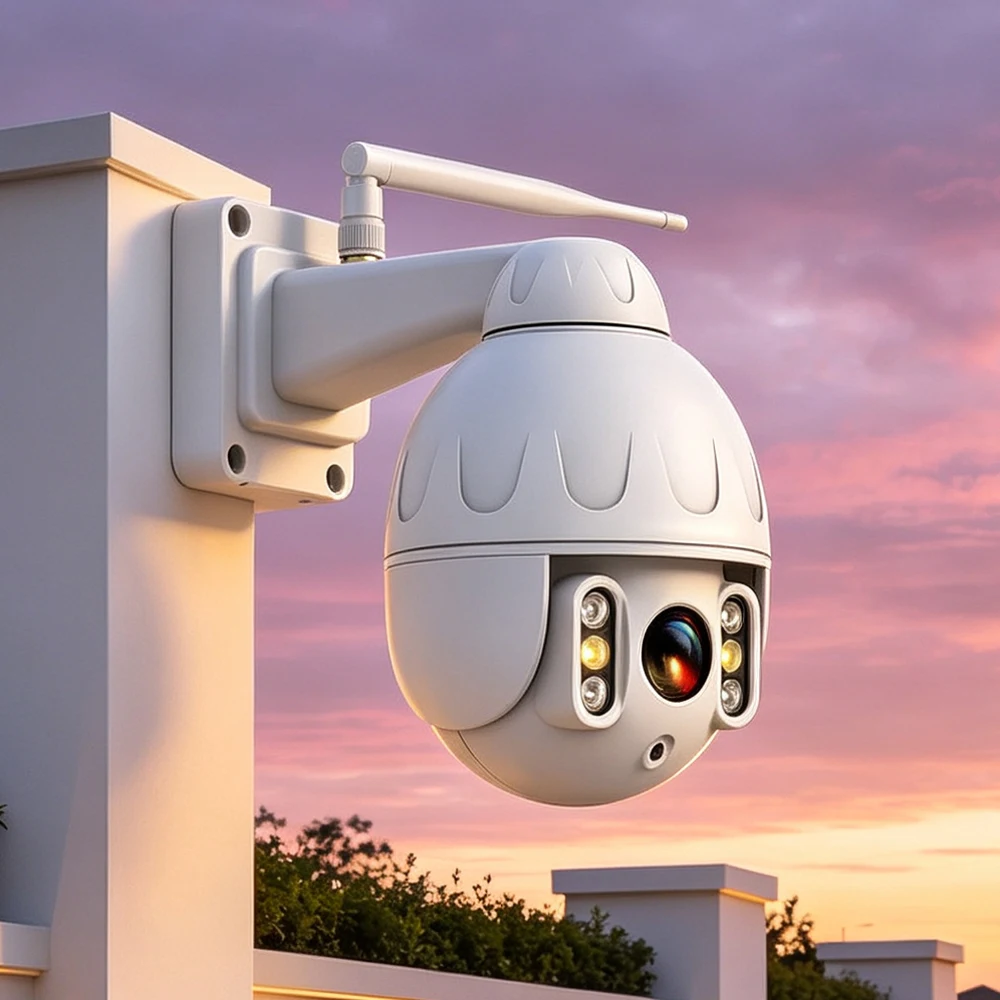 Metal Outdoor WiFi PTZ Surveillance Camera 4K 8MP IMX415 5X Optical Zoom Auto Tracking Spotlight Siren 2-Way Talk Security Cam