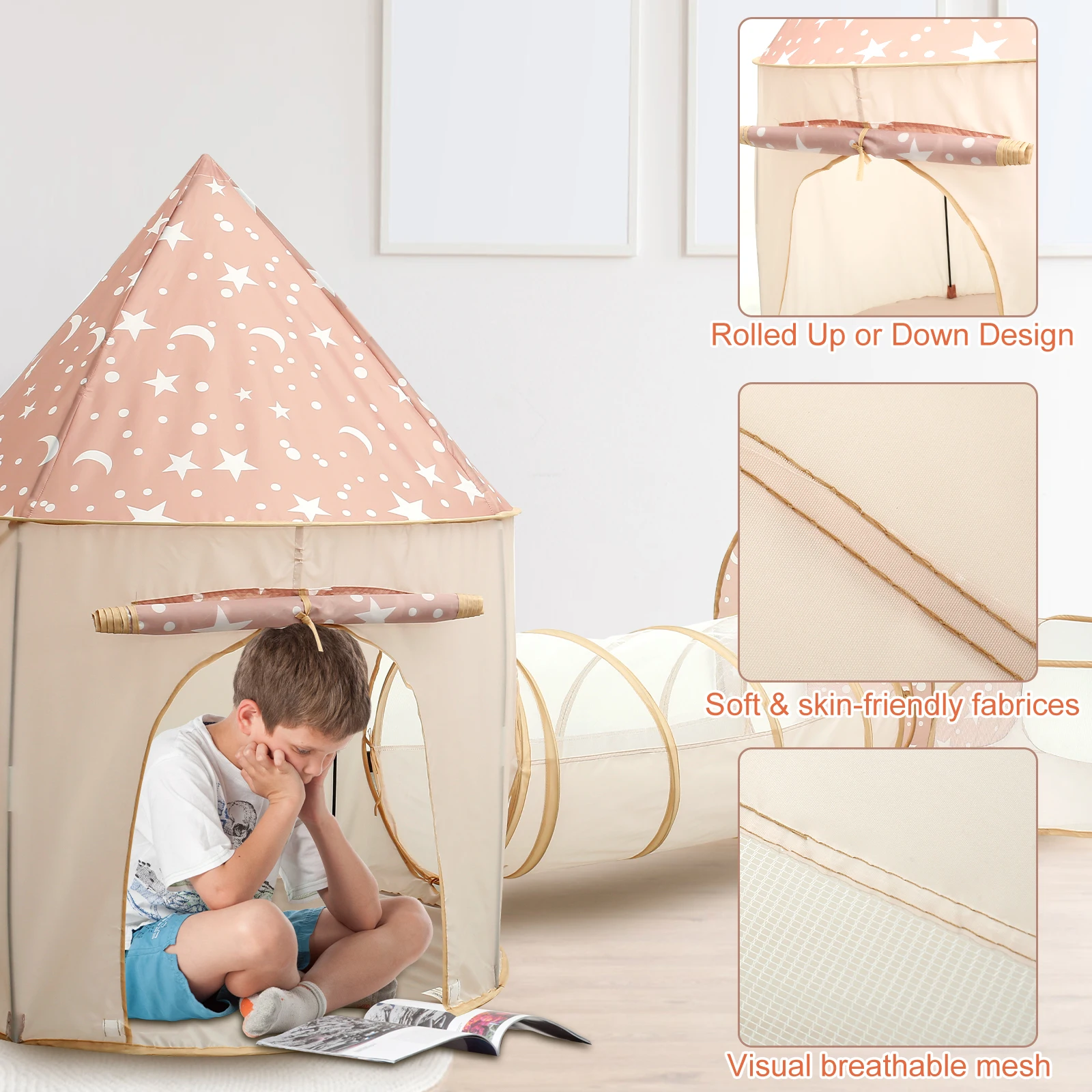 3 قطع خيمة لعب للأطفال قابلة للطي مع نفق للأطفال الصغار خيمة لعب مريحة للأطفال مع حفرة كروية متعددة الأغراض منبثقة #2