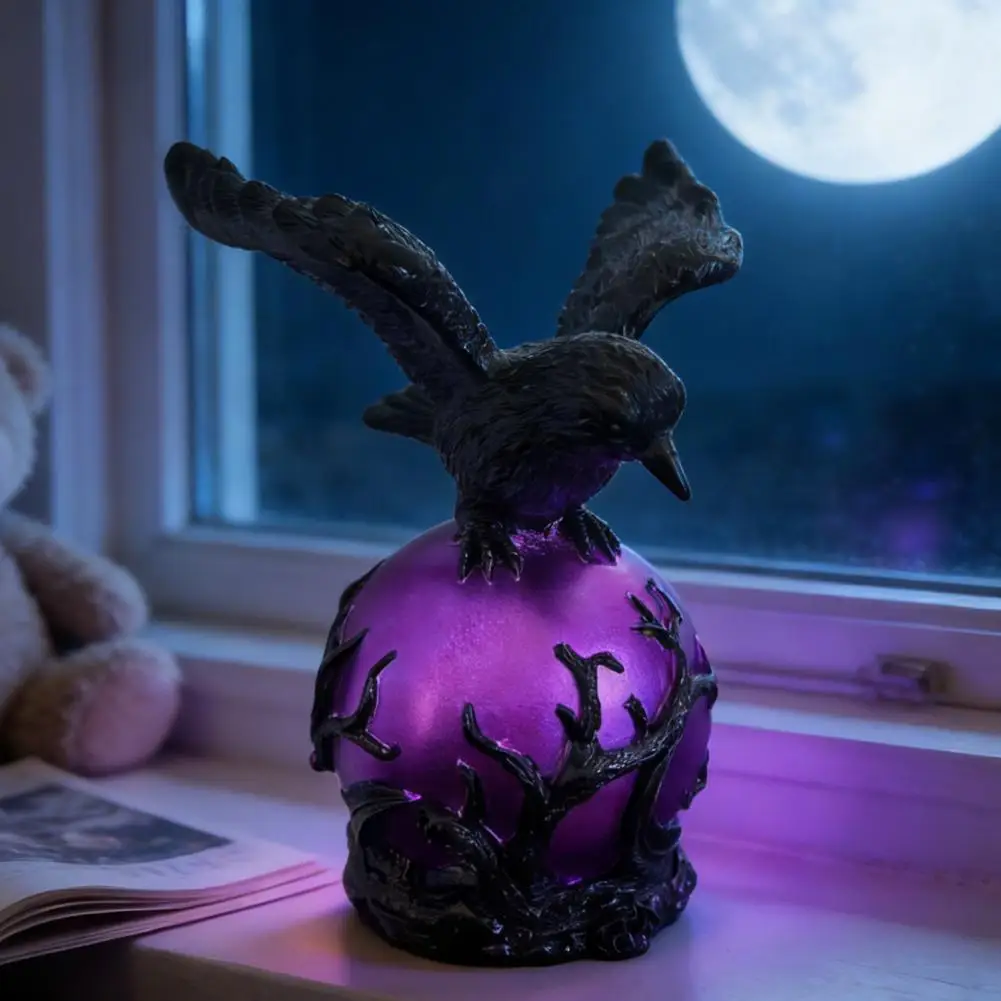 

Ornament Lamp Led Table Lamp with Raven Figurine Glowing Orb Night Light Sculpture Mysterious Crow Desk Lamp for Halloween Decor