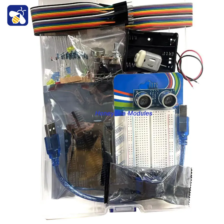 Starter Kit forUno R3 Breadboard Resistors LED Lights DC motor Buzzer Uno R3 Starter Kit for Schooling Education