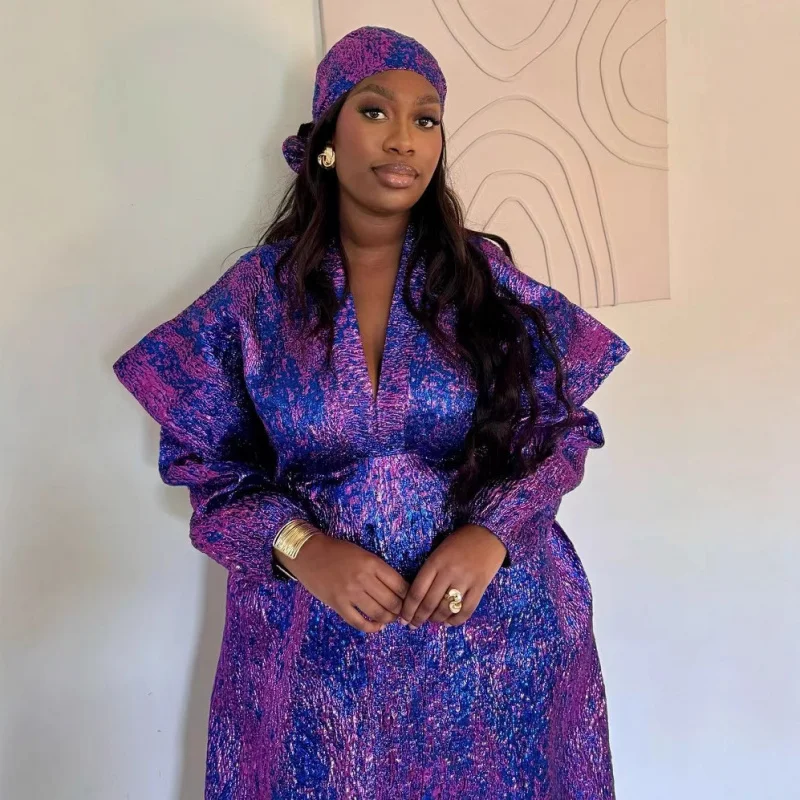 

Jacquard Fabric Loose Robe African Women's Plus Size Dress Headscarf