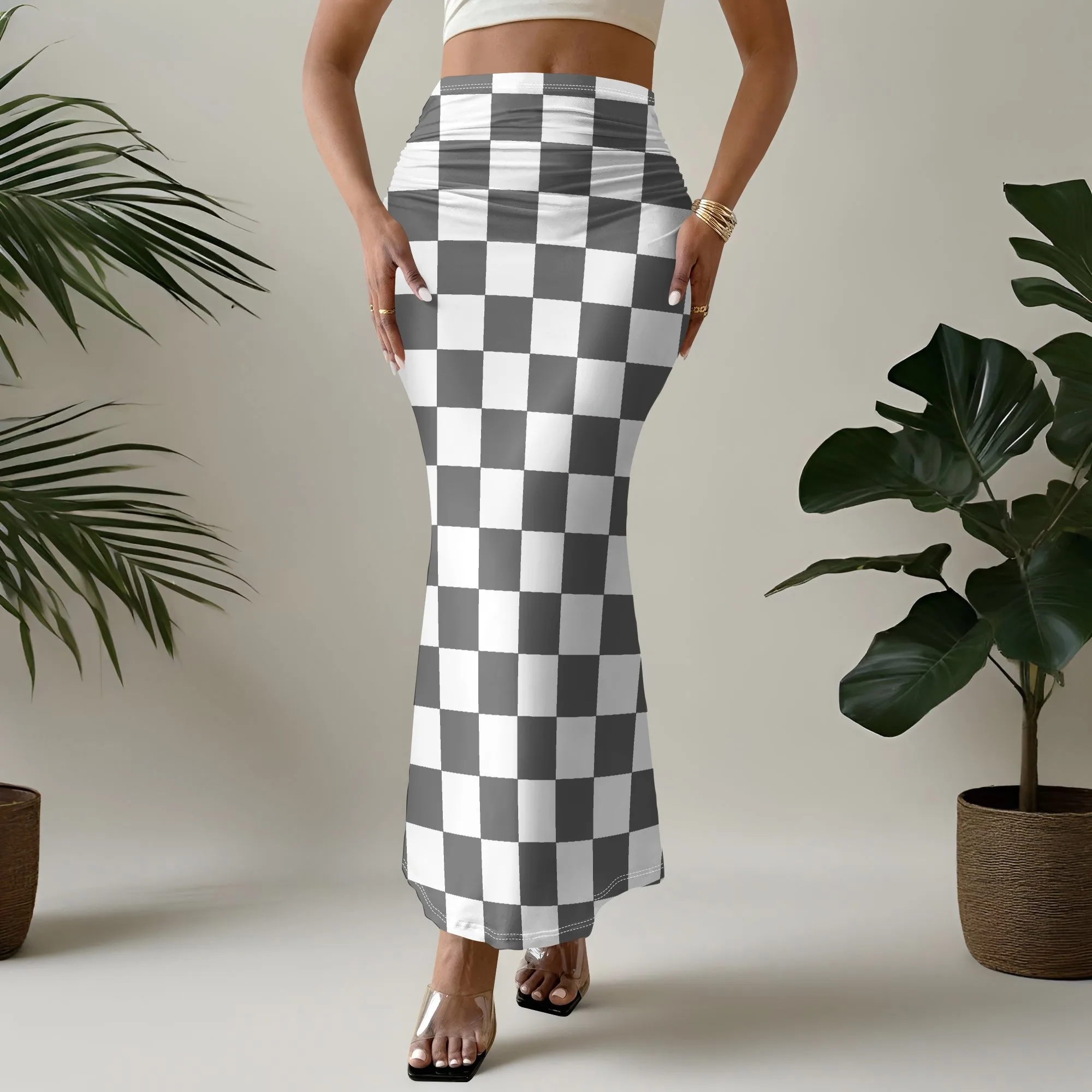 Falda con estampado de tablero de ajedrez, estilo retro, cuadros en blanco y negro, pantalones de moda, ropa urbana, ropa de fiesta, tallas S-2XL