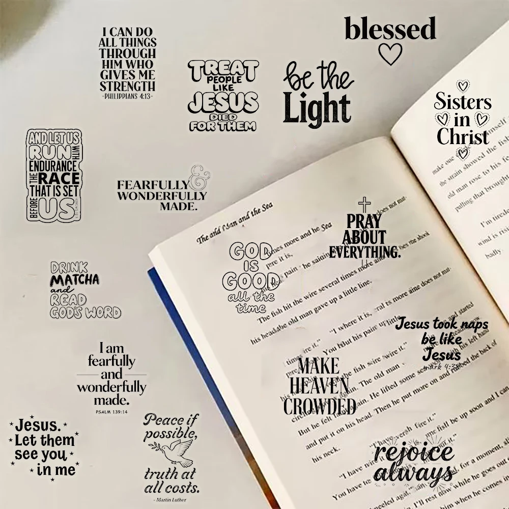 50PCS Black and White Transparent Bible Sticker Harajuku Notebook Luggage Phone Laptop Colorful Notebook Scrapbooking Decals