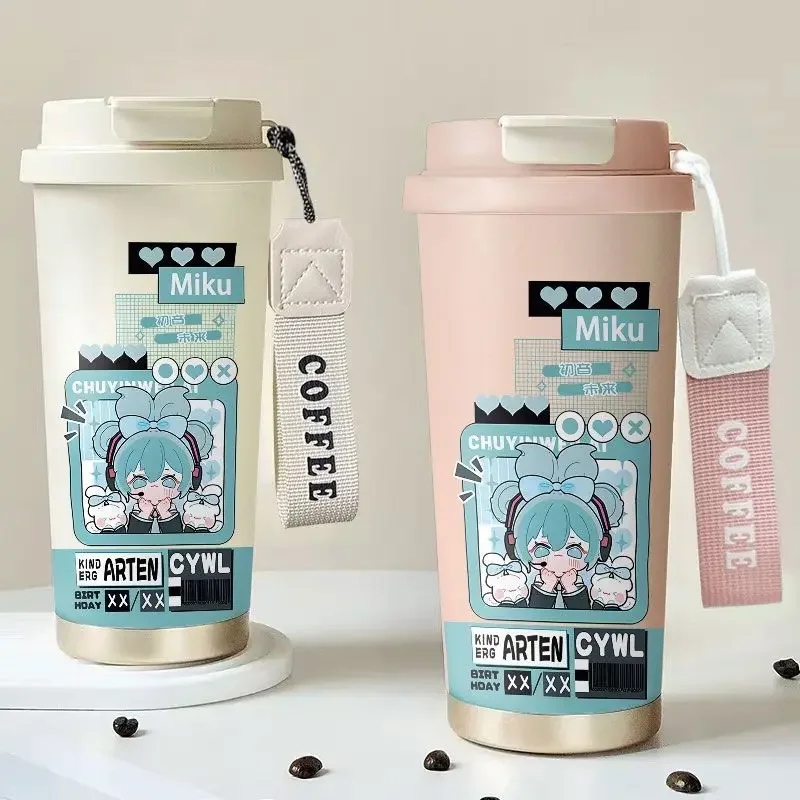 Hatsune Miku Anime Peripherie Kawaii Miku Edelstahl Thermometer Cartoon Stroh Hochpräzise süße tragbare Wasser Tasse Geschenk