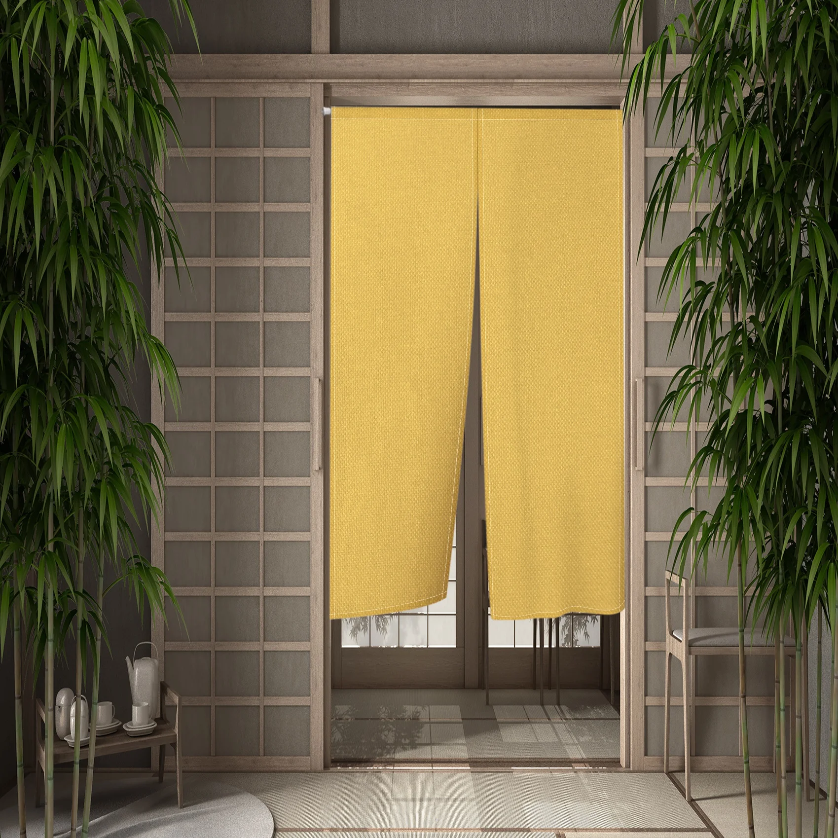 Effen kleur beige Japanse eenvoudige halfgordijn keuken veranda gang slaapkamer draperen hangend gordijn restaurant deur scherm decor
