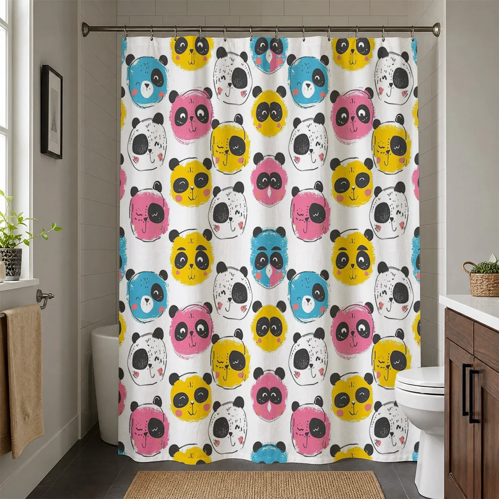 Cute Panda Shower Curtain Waterproof Bath Liners Kids Bathroom Decor Cute Animal Nursery Shower Curtain Liner Tropical Print for