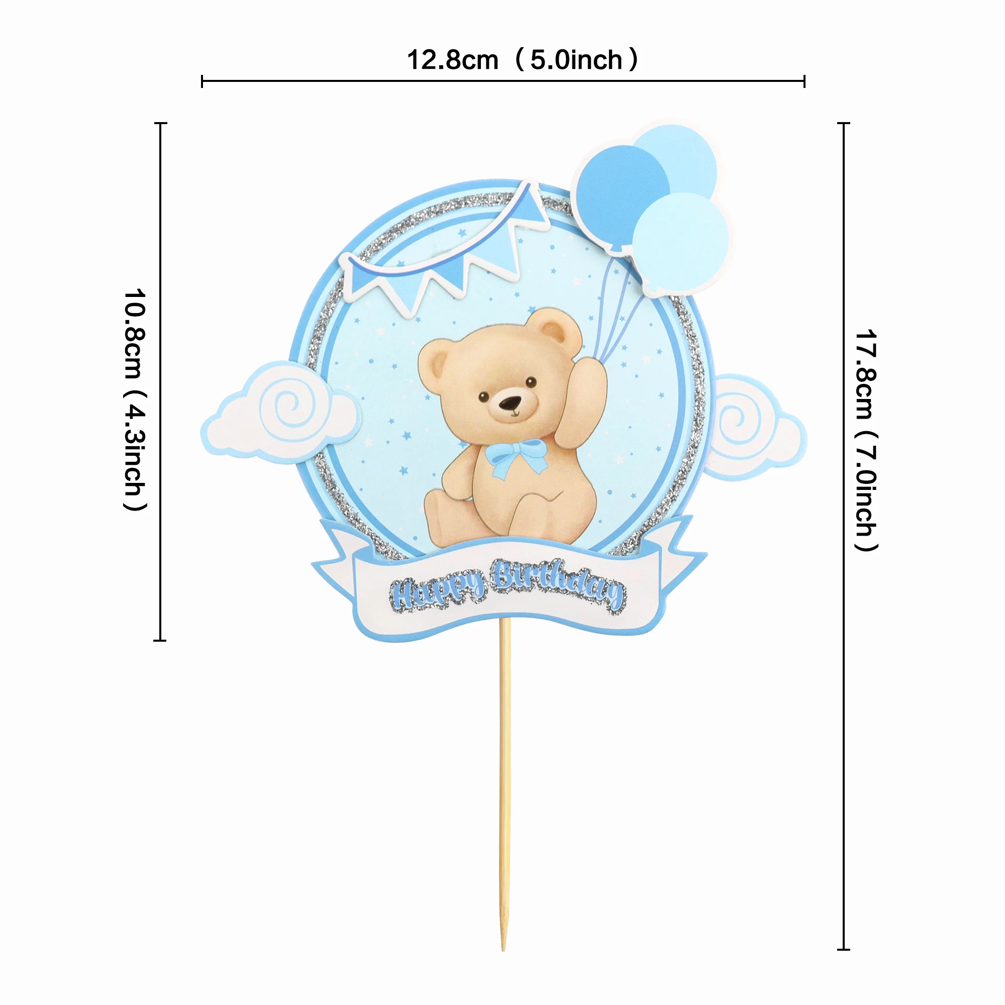 Bear Animal Cake Topper Toppers Balloon Cake Flags Kids Boys Girl Happy Birthday Party Baby Shower Baking Cake Dessert DIY Decor