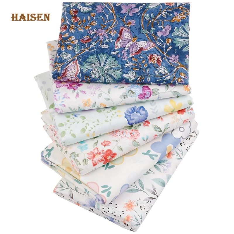 Printed Twill Cotton Fabric,DIY Sewing Quilting Patchwork Cloth Material For Baby&Child,40x50cm,6pcs,Butterfly Floral Series Set