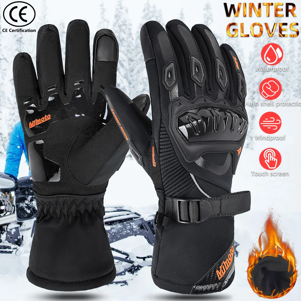 

Черные мотоциклетные зимние перчатки, ветрозащитные, водонепроницаемые, теплые перчатки для мотокросса в холодную погоду, сенсорный экран, защита от царапин