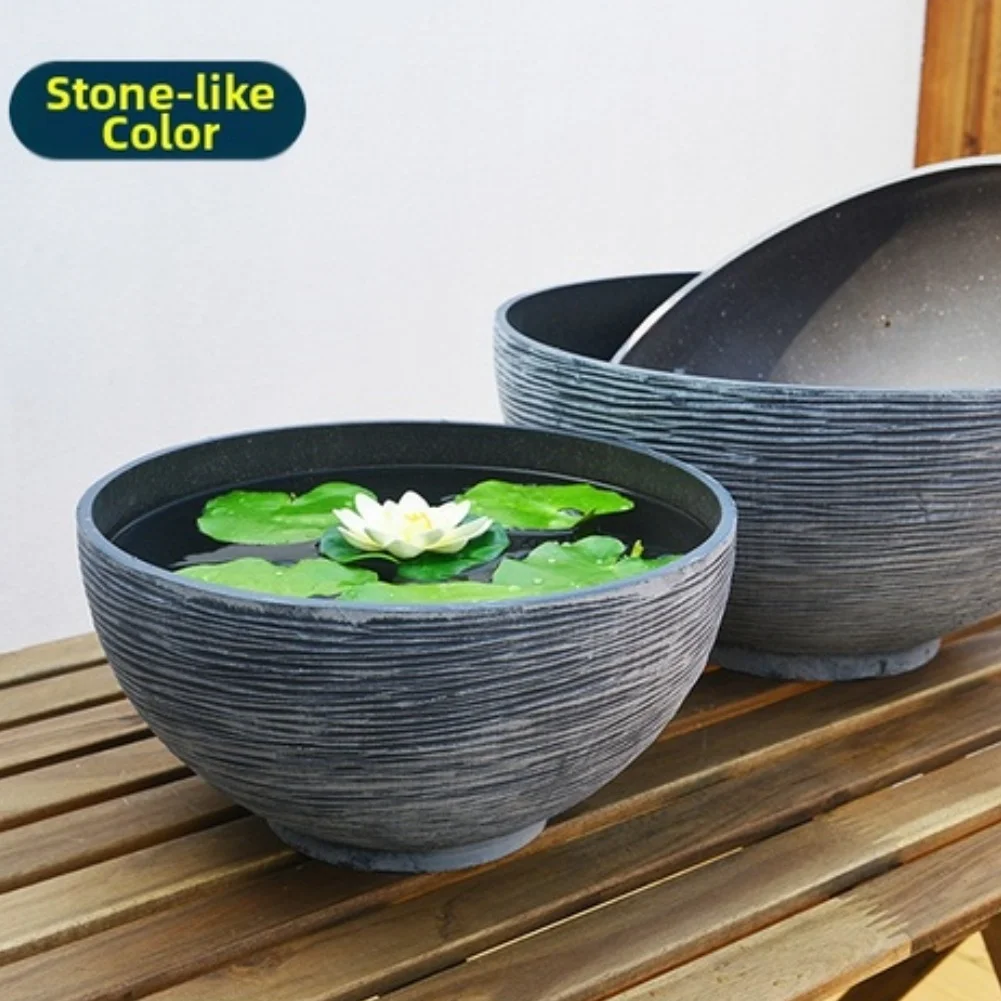 Round Frosted Plastic Basin for Aquatic Plants Container with Stone-Like Appearance for Indoor Outdoor Use Round