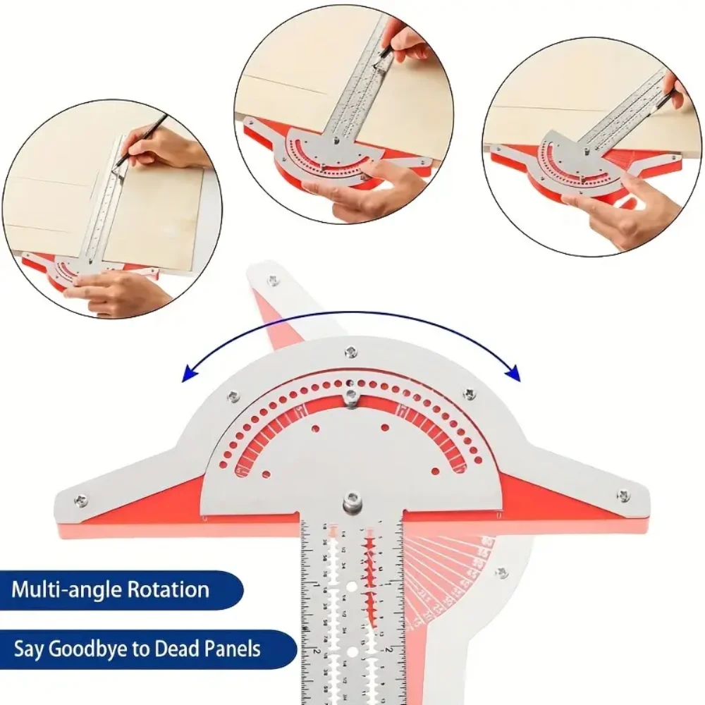 Woodworking Edge Measuring Ruler Stainless Steel Protractor T-square Woodworking Edge Ruler  Adjustable Angle Measuring Tool