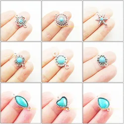 New Retro Heart Oval Flower Star Crown Teardrop Charms Antiqued Silver Plated Turquoise Connectors For Gifts Jewelry