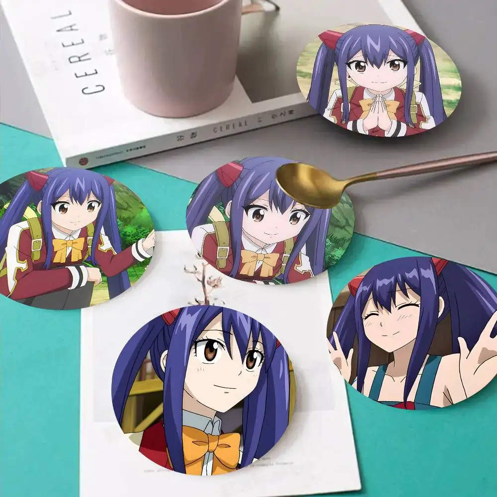1pc Wendy Marvell Anime characters Wooden Coaster Colour Printing Cup Mat Home Desk Decoration Gifts