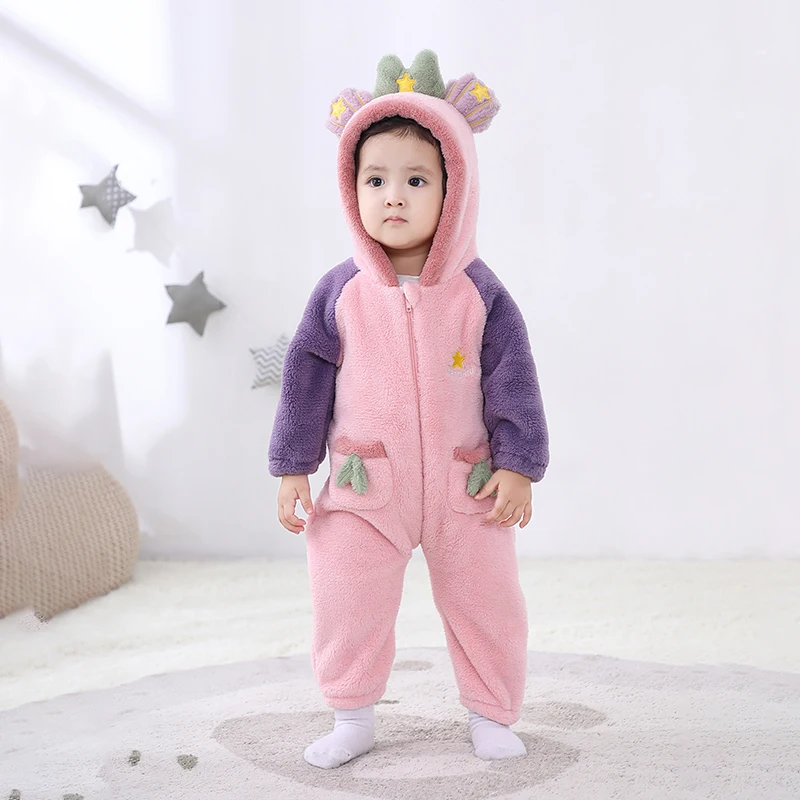 Newborn Baby Girl Romper Kigurumis Pajamas Infant Clothes Winter Warm Costume Cute Star Outfit Hooded Overalls Jumpsuit Festival