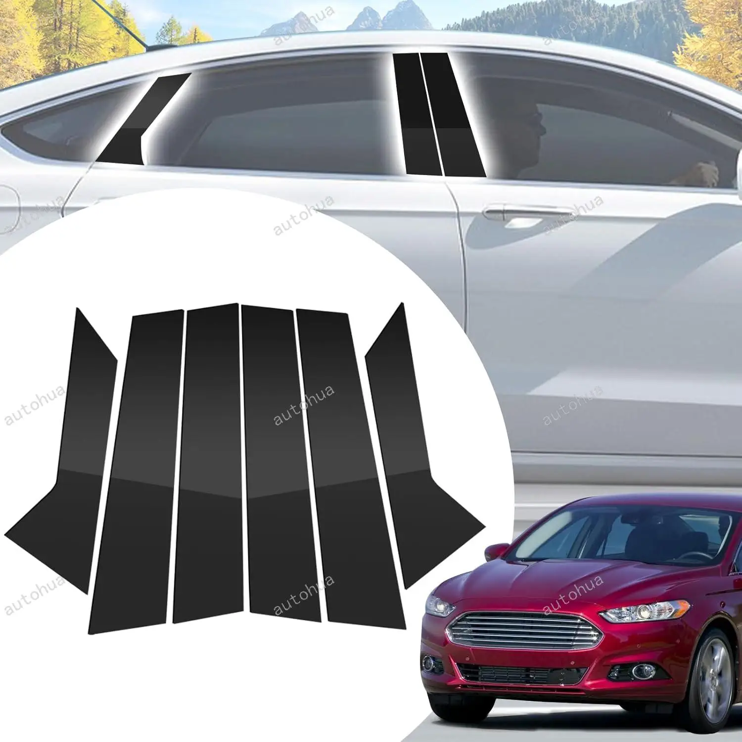 

Door Pillar Post Trim for Ford Fusion 2013-2020 Side Door Pillar Anti Scratch Glossy PC Stickers Cover Moldings 6-pcs