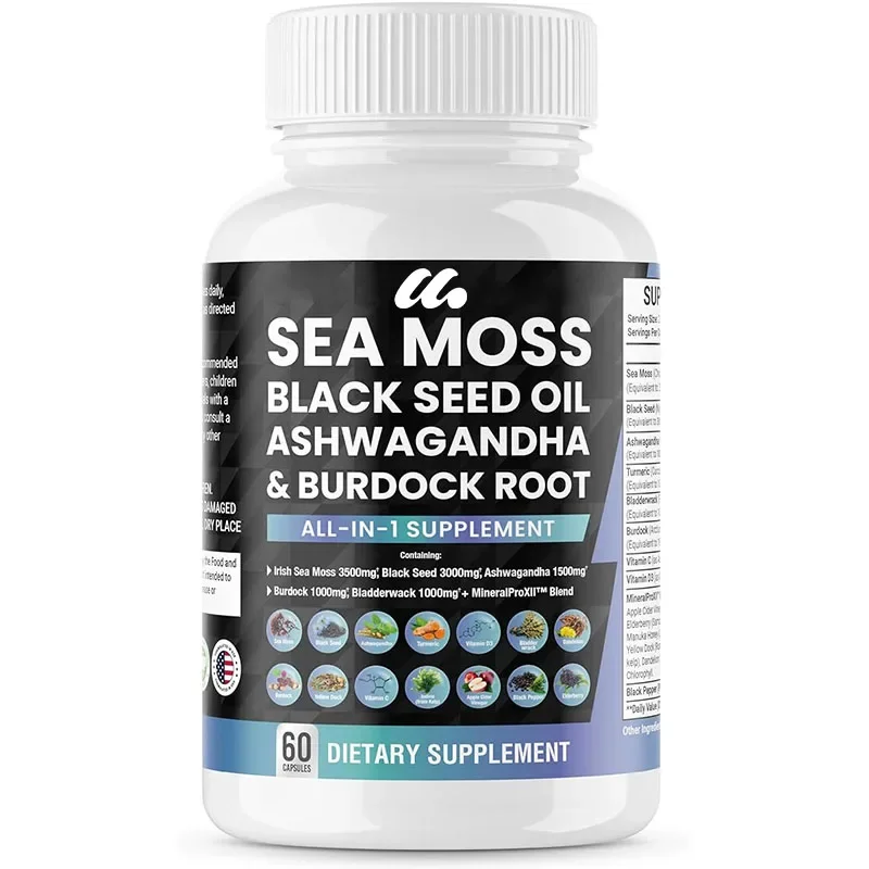 Sea Moss Black Seed Oil South African Drunken Eggplant Turmeric Bladder Burdock, Vitamin C and D3