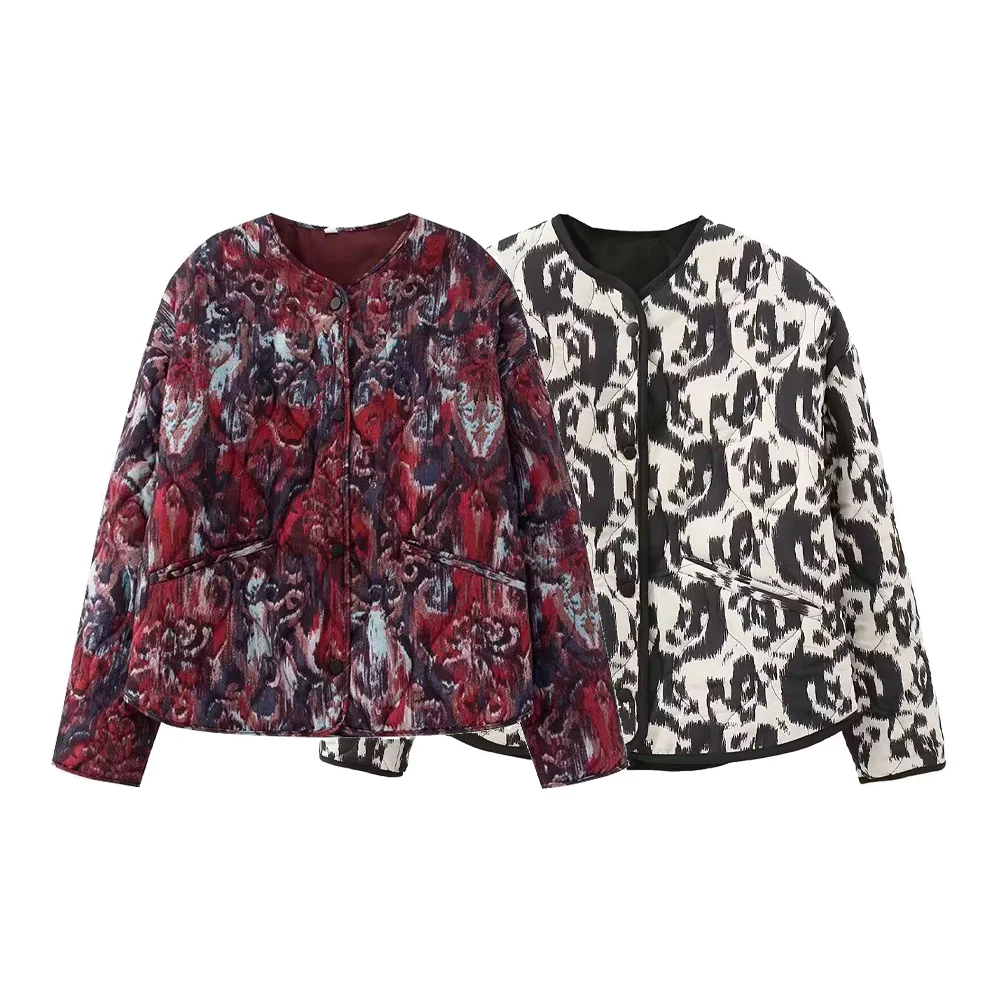 

Taop&Za women's new fashion style round neck long sleeved animal print single breasted comfortable cotton jacket jacket jacket