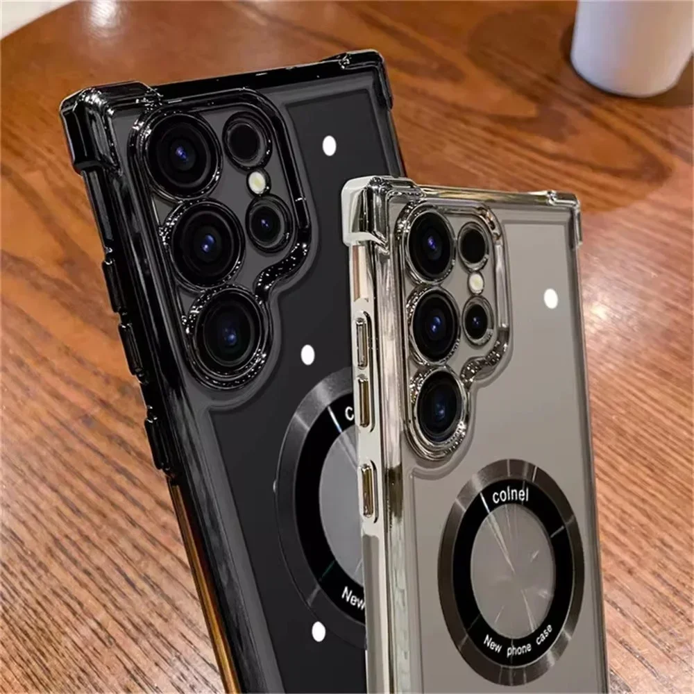 For Magsafe Plating Phone Cases For Samsung Galaxy S25 S24 S23 S22 Ultra S21 Plus FE 5G Note 20 Shockproof Clear Magnetic Cover