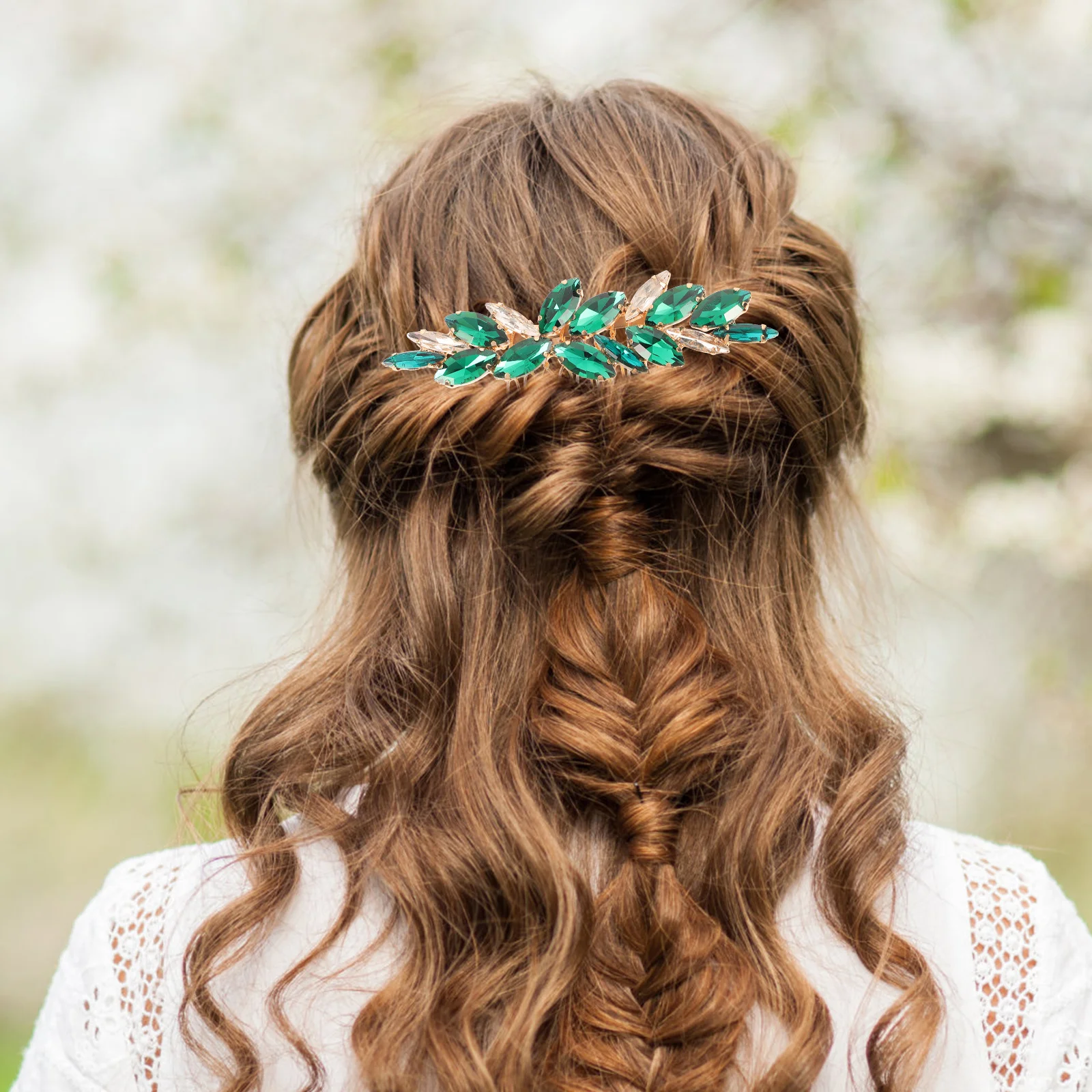 

Luxury Green Crystal Hair Comb Bridal Wedding Accessory Elegant Side Pin for Bride Bridesmaid Party Evening Banquet Jewelry