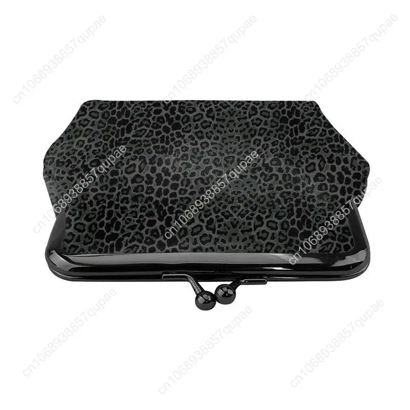 สีดําเสือดาวพิมพ์หนังกระเป๋าเหรียญขนาดเล็ก Kiss-Lock เปลี่ยนกระเป๋า Clasp ปิดหัวเข็มขัดกระเป๋าสตางค์สําหรับผู้หญิงของขวัญ