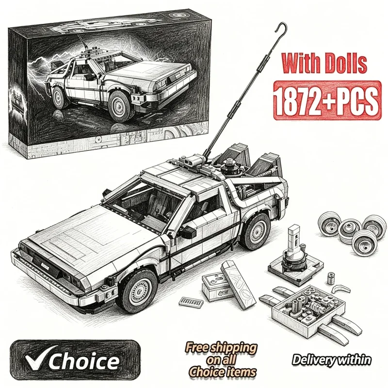 tornare-al-futuro-macchine-del-tempo-tecnico-1872-pezzi-con-2-mini-figure-auto-da-corsa-assemblabile-replica-moc-kit-esclusivo-fai-da-te-regalo
