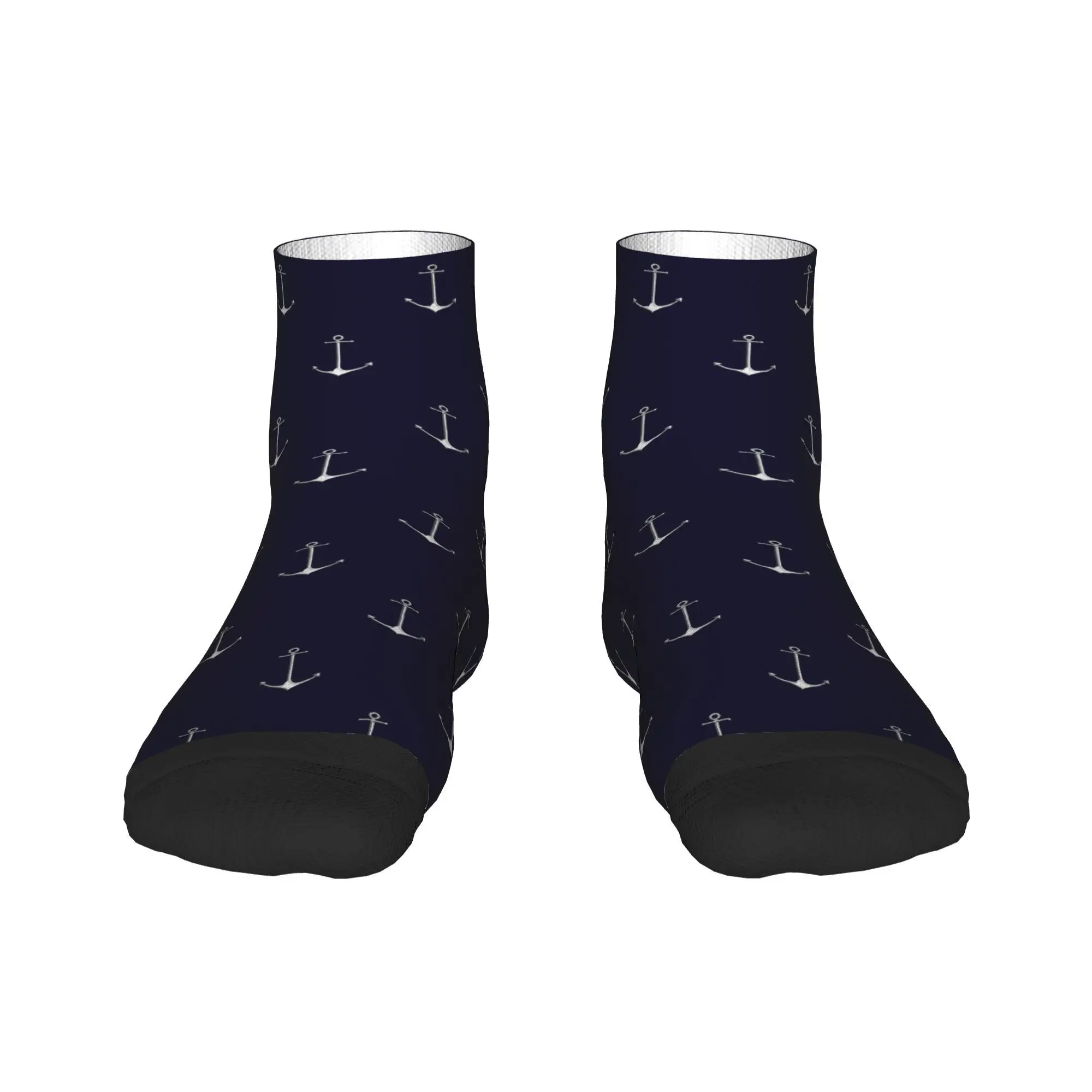 Chrome Style Nautical Thin Anchor Applique Socks Harajuku Sweat Absorbing Stockings All Season Socks Accessories for Man Woman