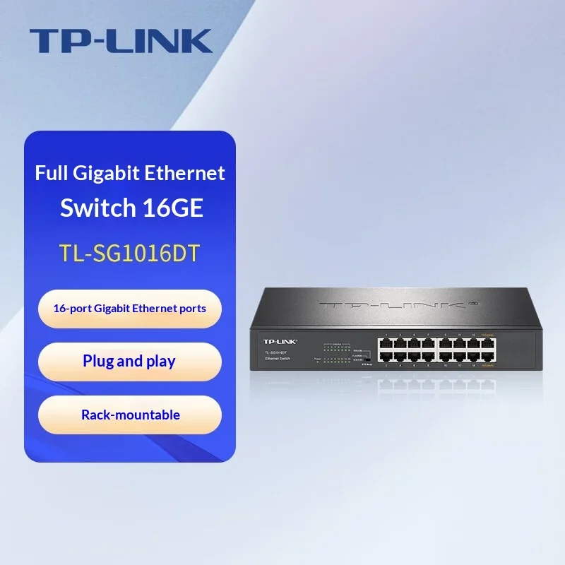 TP-Link 16-Port Gigabit Switch TL-SG1016DT, 3-Mode VLAN/Clone/Standard, Plug-and-Play Rackmount for Desktop Network