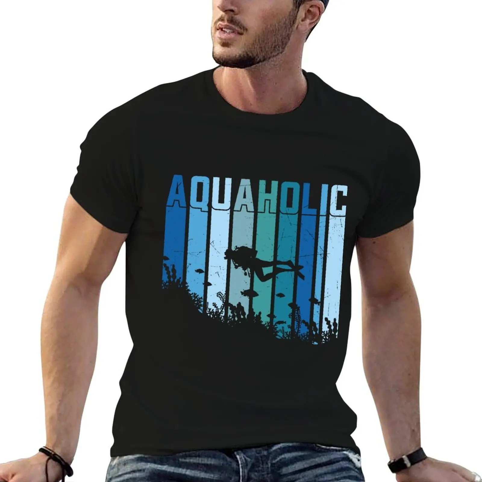 Aquaholic Retro Diving Lovers 2022 T-Shirt man t shirt cotton cotton t shirt man T-Shirt