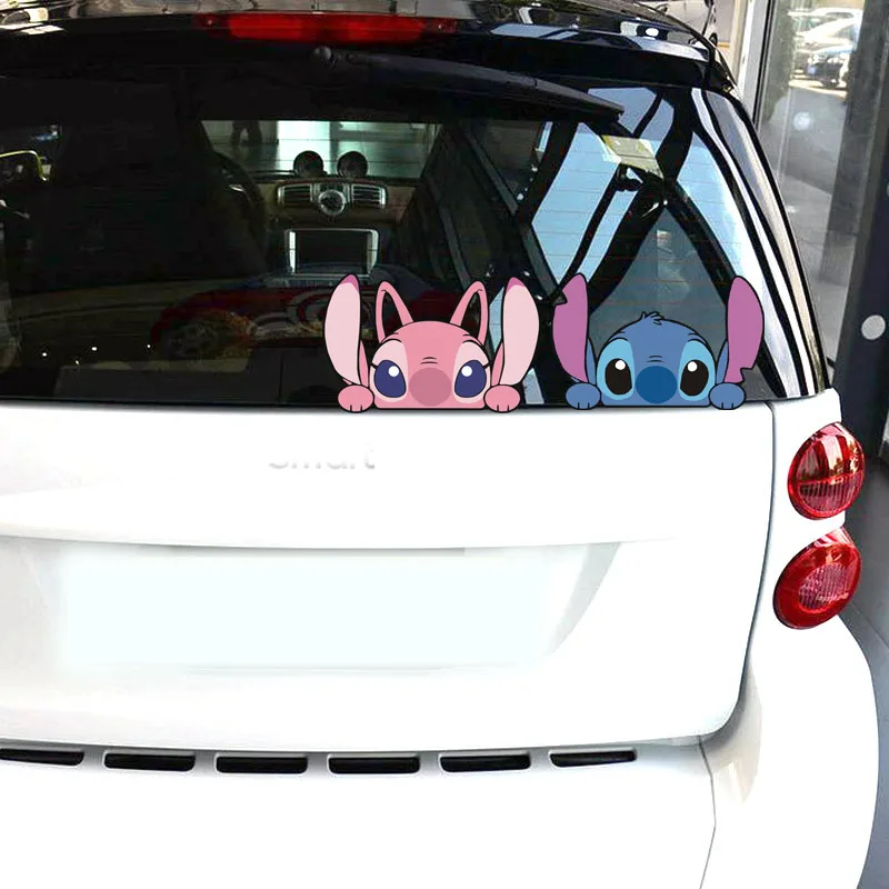 Pegatinas Decorativas de Anime Stitch de 18 cm para Coche, Pegatinas Decorativas para Ventana Trasera, Ventana Lateral y Ventana Triangular con Diseño de Ángel