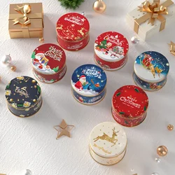 Christmas Tinplate Round Candy Tin Can Metal Candle Jars With Lid Candle Container Empty Box Cookie Candy Tea Storage Gifts Case