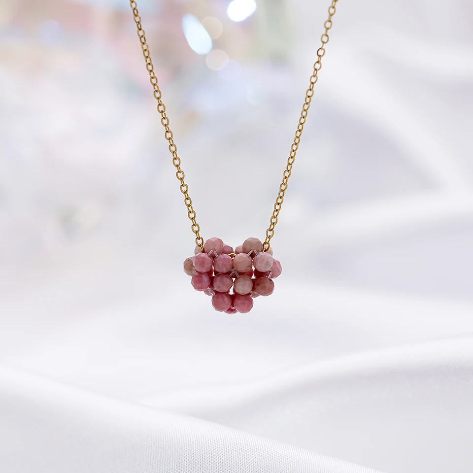 Naturstein-Herz-Anhänger für Damen, Edelstahl-Kette, Halskette, Schmuck, Party-Geschenk am Hals, Amethyst-Zirkon