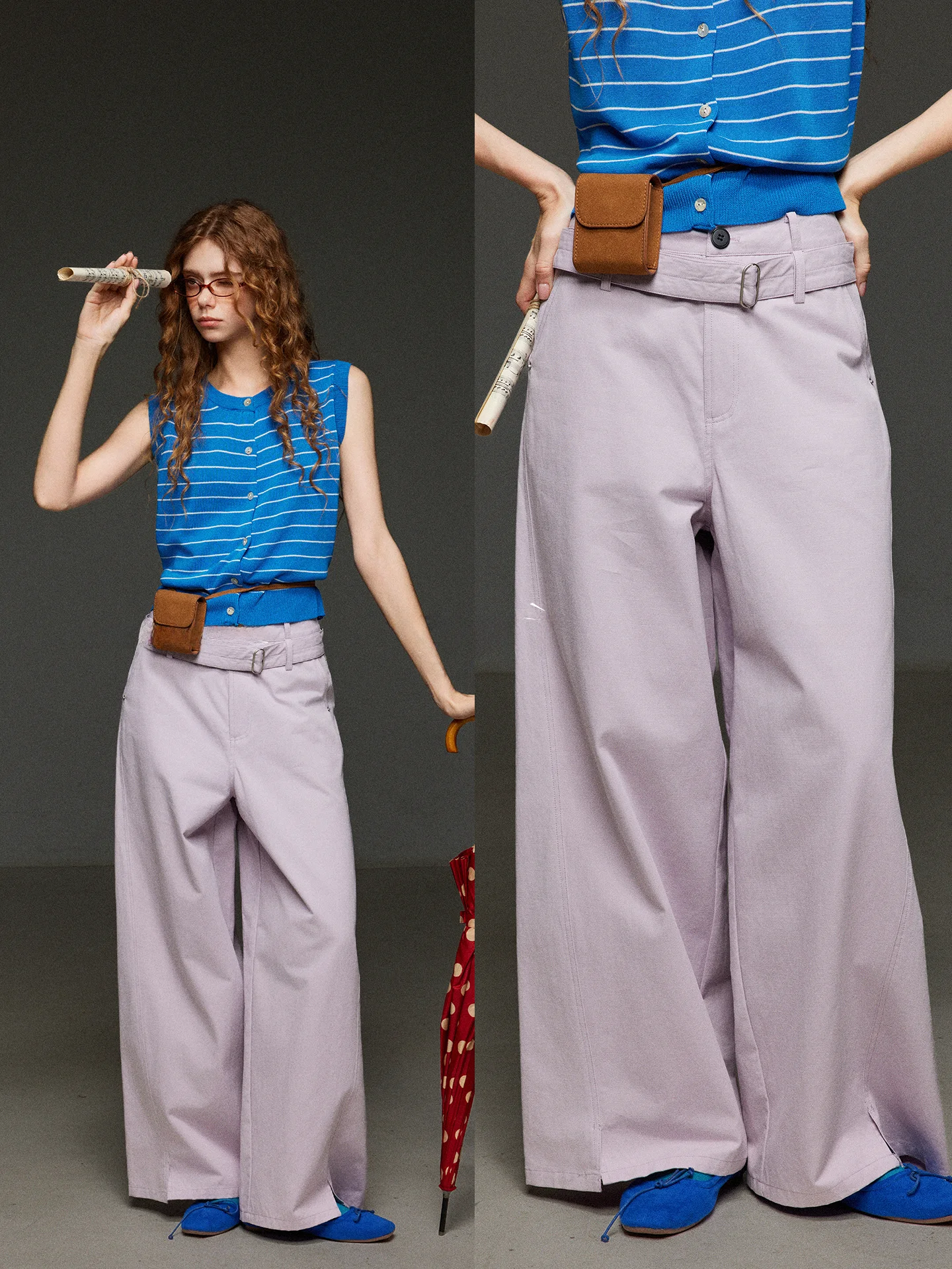 

High Waist Wide Leg Pants Women's Loose Straight Cut Trousers Belted Casual Pants Retro Design Spring 2026 Ladies Fashion