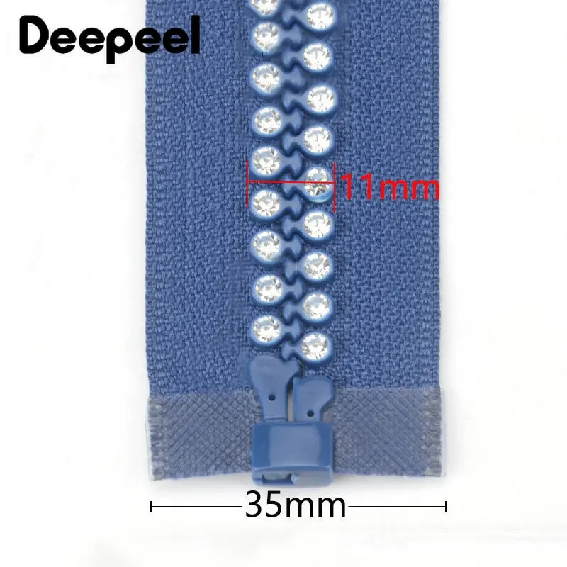 1/2Pcs 10# 60cm Resin Zipper Rhinestone Decor Zip Open End Zips for Jacket Bag Clothes Zippers Repair Kit DIY Sewing Accessory