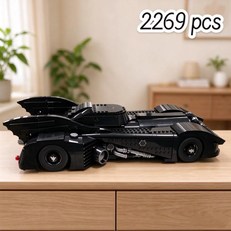 Classic Film Inspired Dark Automobile Building Blocks, 2269pcs Detailed Retro Car Replica For Desktop Hobby Decoration