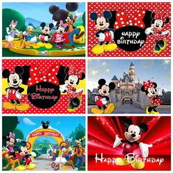 Disney Mickey and Minnie Background Decoration, Happy Birthday Party Background Baby Shower Smash Cake Background Customization