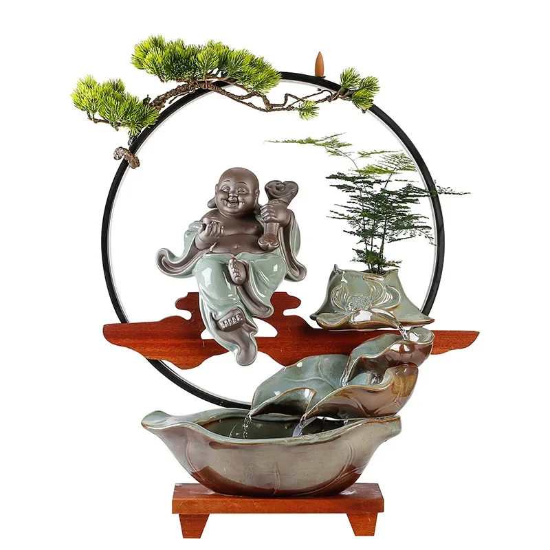 Large Ceramic  Water Fountain Desktop Tabletop Decor Creative Circulating Feature for Office