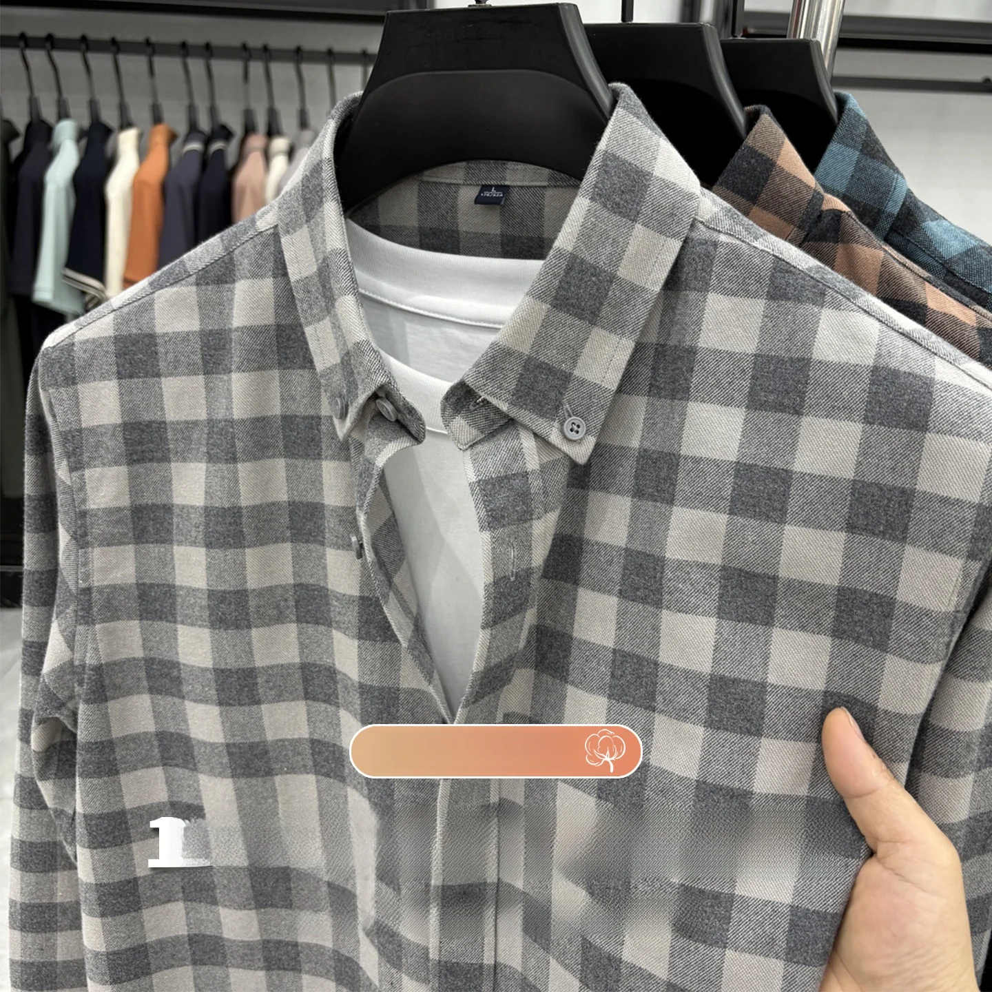 القطن الخالص منقوشة طويلة Sve الرجال irt عارضة الرجعية Faion الحضرية Sle سليم صالح الصينية الصانع الخريف ملابس موسمية #2