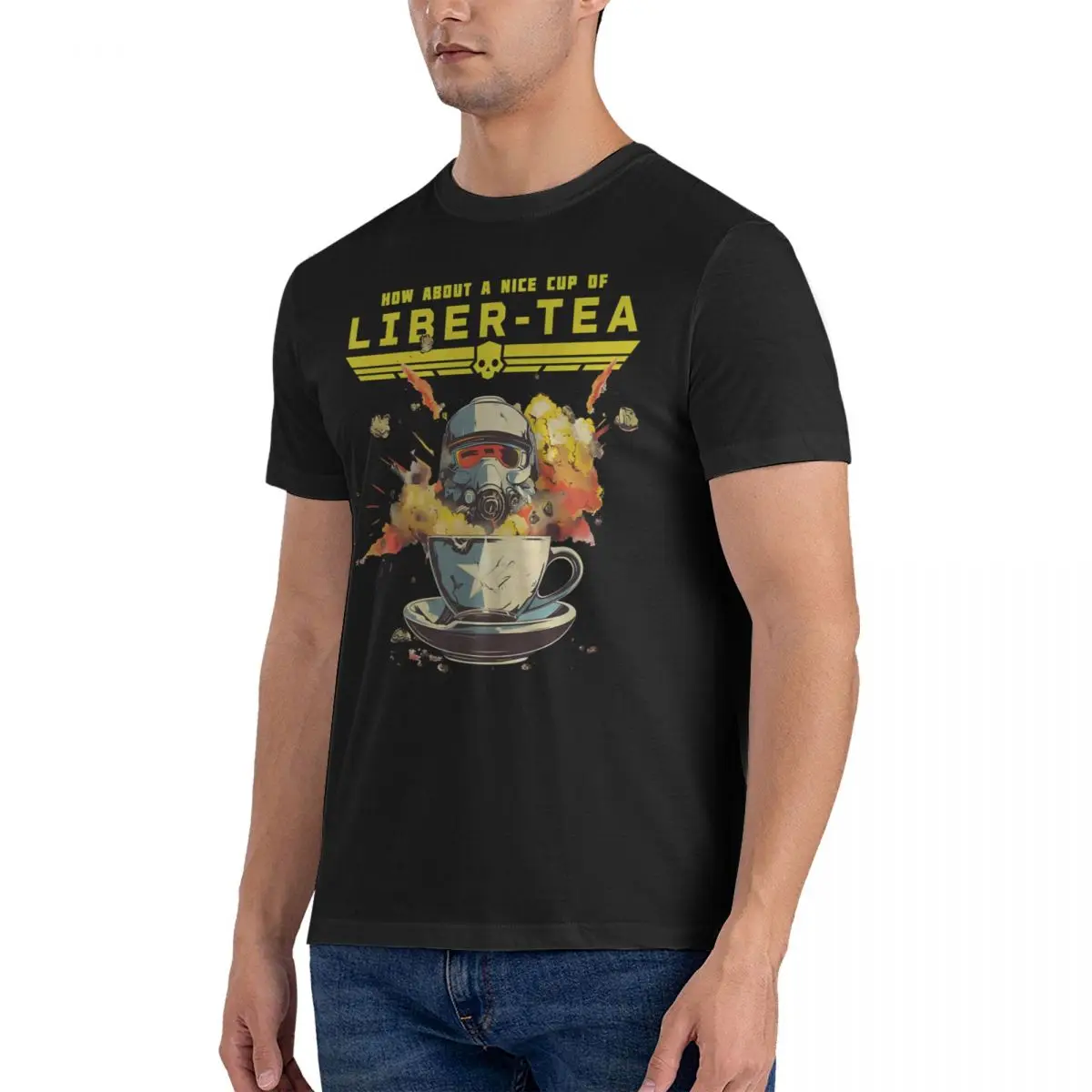 Men LIBER-TEA T Shirts Helldivers Pure Cotton Clothing Unique Short Sleeve Round Neck Tees Birthday Present T-Shirts