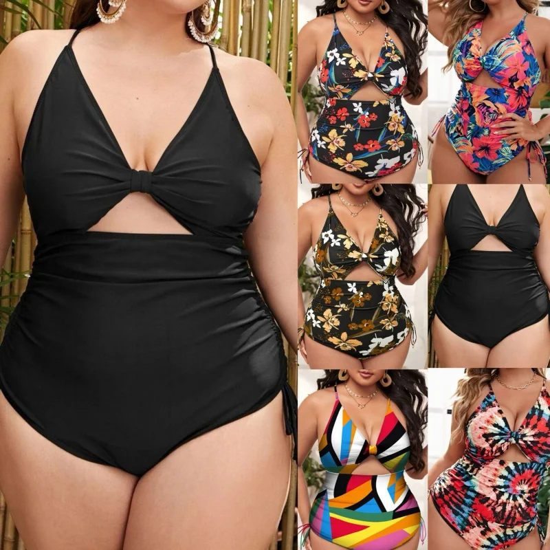 

Lonkey Special for New Bikini Pleating Hollow out Covering Belly Thin plus-Sized plus-Sized One-Piece Swimsuit for Women