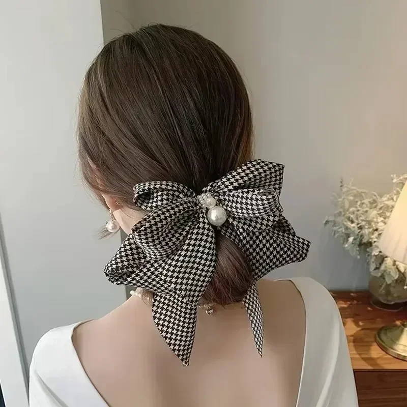 Korean retro houndstooth big bow hairpin temperament flower back of the head top clip spring clip shark clipribbon hairpin