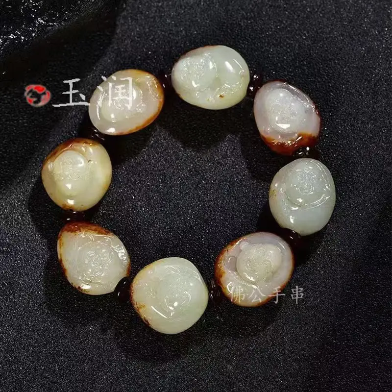 New Hetian Pebble White Jade God of Wealth Buddha Bracelet