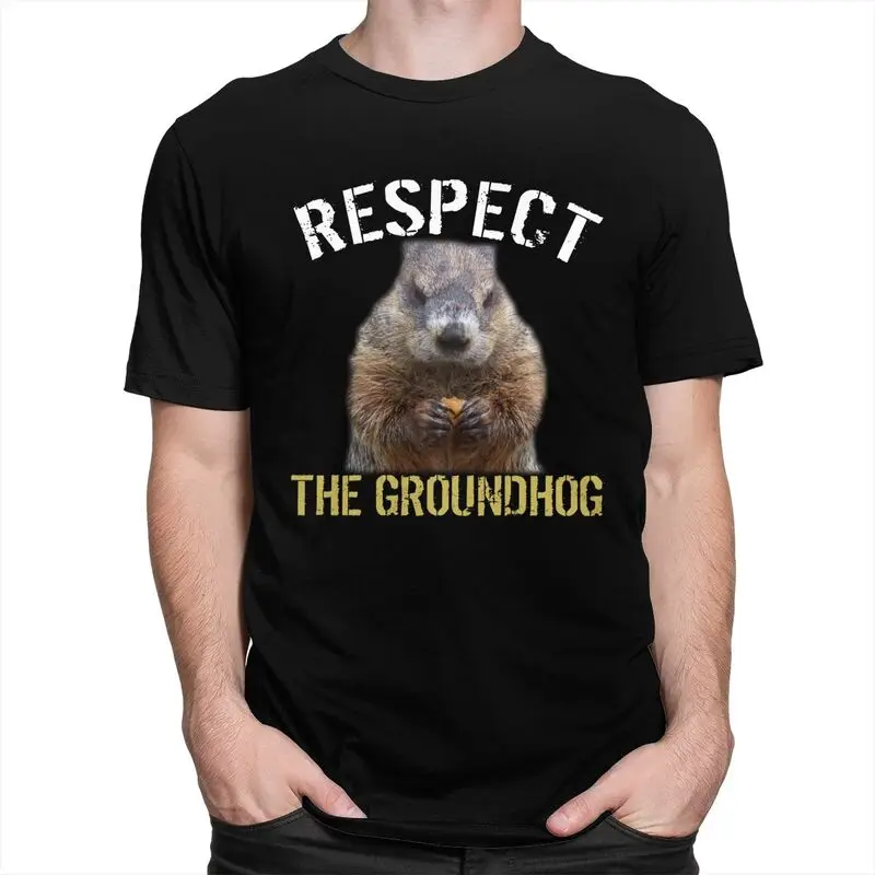 Respect The Groundhog T Shirt for Men Short Sleeves Humor Joke Sarcasm Clothing Streetwear Loose Oversized 100% Cotton Camisetas