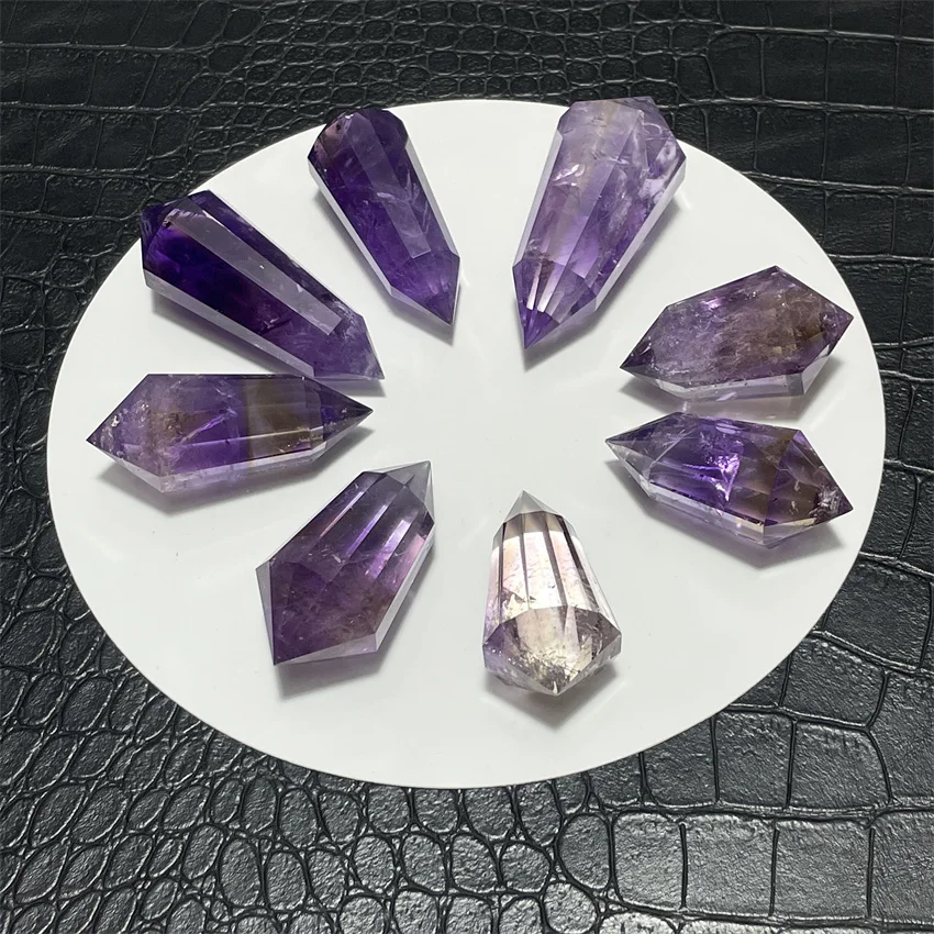 Quartz Crystal Column Double-Tip Polited Yellow Purple Rainbow Color Ornament Home Decorations Fashion Jewelry