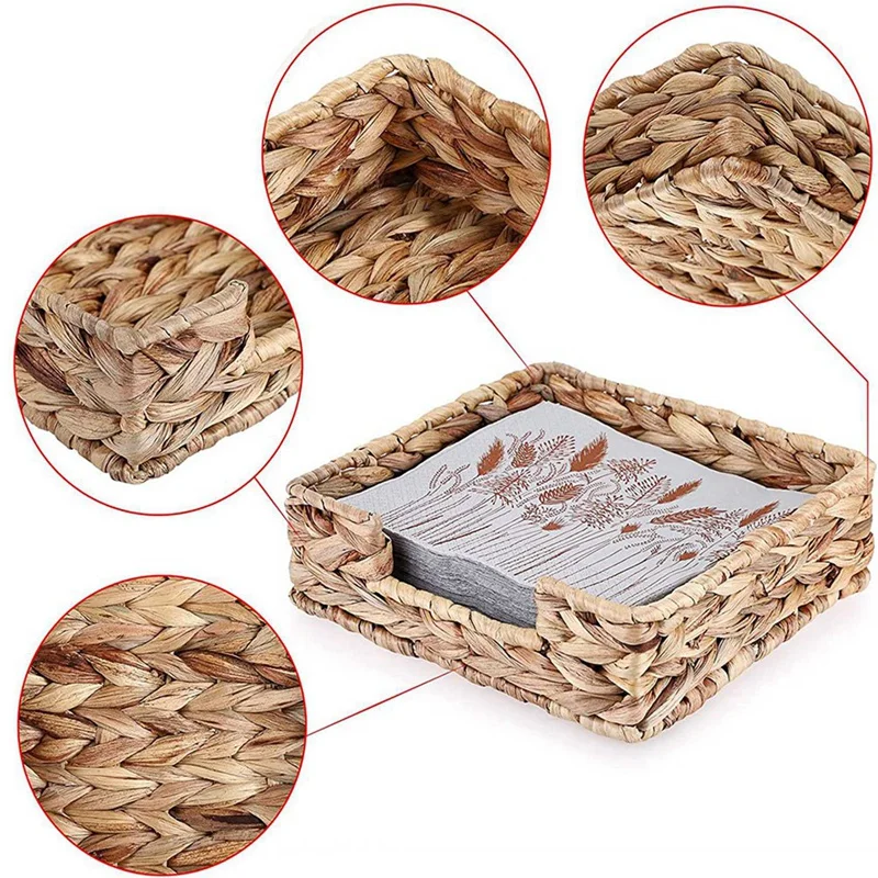 6PCS Bathroom Disposable Guest Towel Holder Long Seagrass Woven Rattan Wicker Table Hand Guest Towel Basket Tray,L