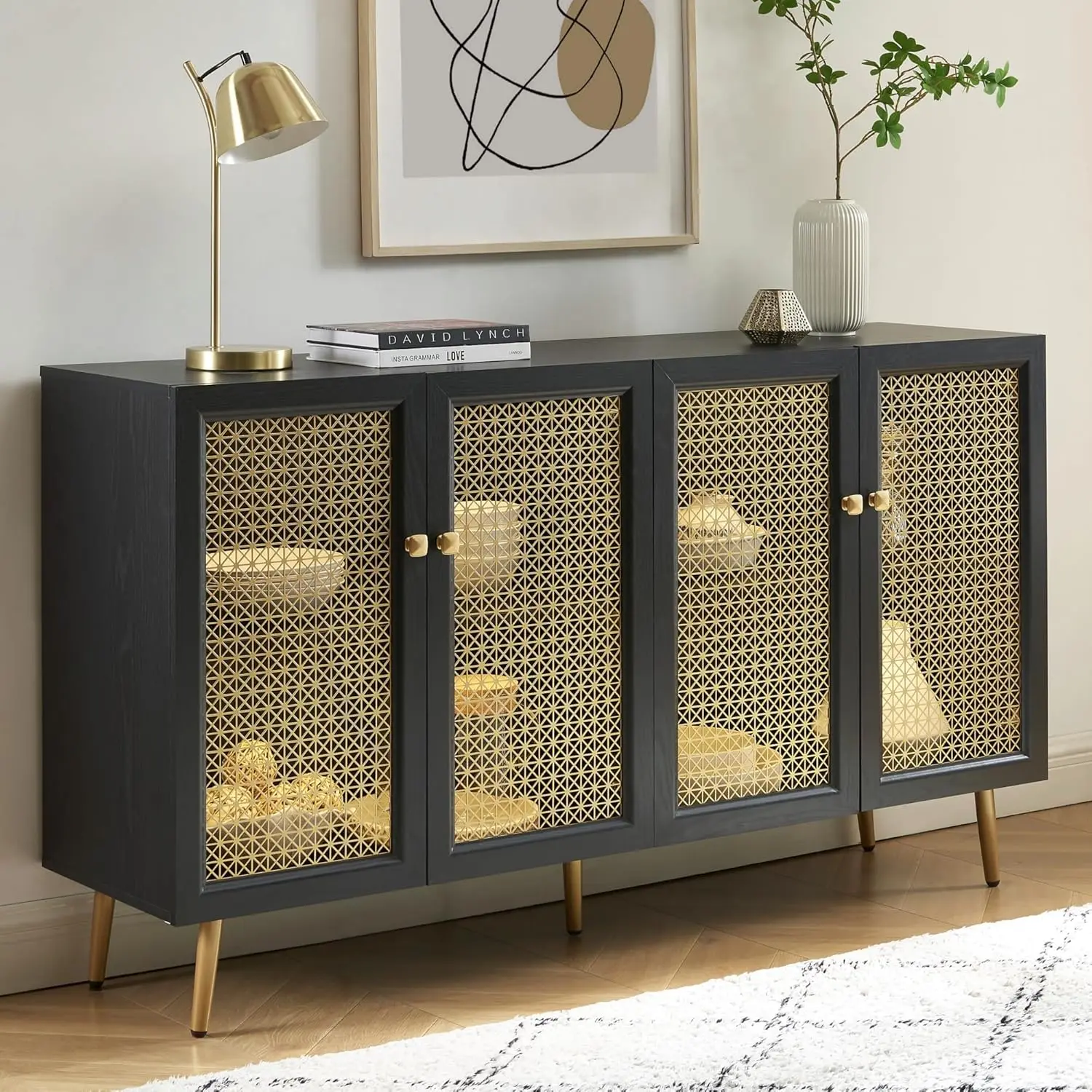 

Black Storage Sideboard Large Buffet with LED Light, ltifunctional Accent Console Cabinet for Dining Room, Living Room