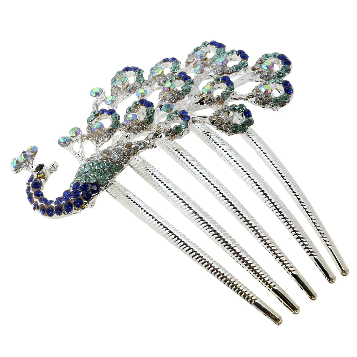 

Rhinestone Peacock Hair Comb Blue Lightweight Elegant Design For Prom Party Wedding Daily Wear Hairpin Clip