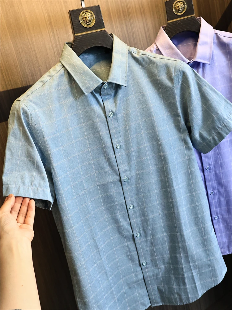 

Классический клетчатый ort Sve irt Мужской модный легкий деловой повседневный весенне-летний воротник-стойка с воротником-стойкой irt