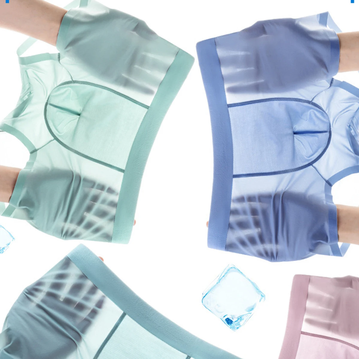 4pcs Underpants Ultra Thin Boxer Briefs Seamless Shorts Summer Cool Ice Silk Men Mid Waist Underwear Solid Color Comfortable