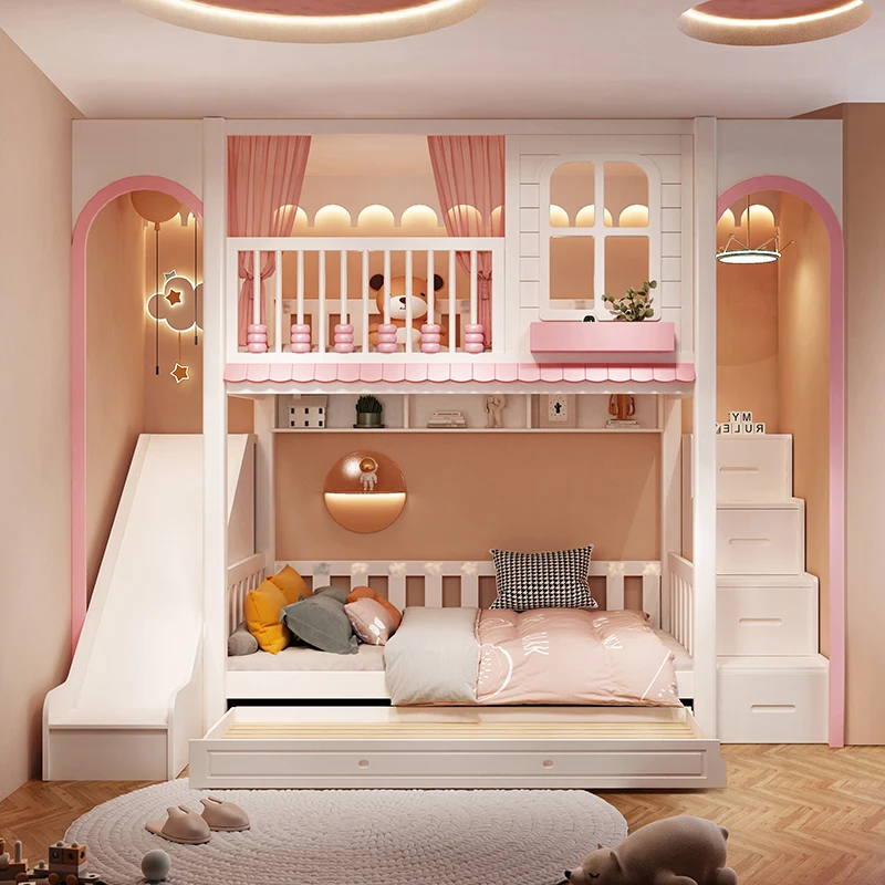 

Full solid wood children's bed girl princess two floors children's room whole house custom tree house bed