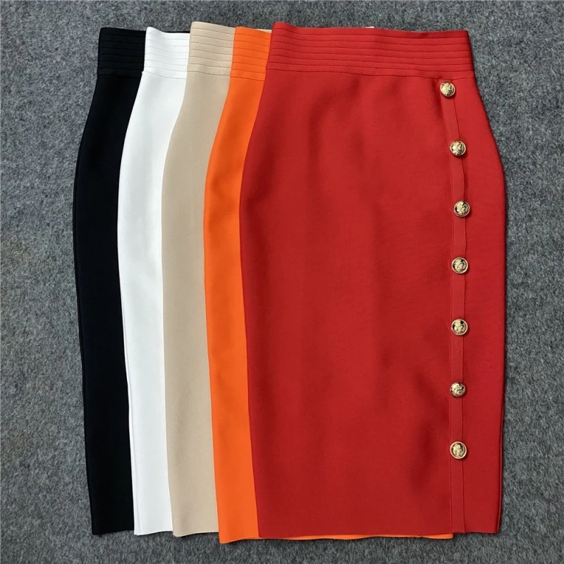 Trendy Bodycon Elegant Women Skirts 2023 New Spring High Waist Knee Length Elastic Bandage Midi Pencil Skirt Lady Formal Wear
